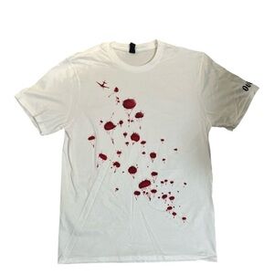 District Overlord White Tee with Red Balloon and Plane Design